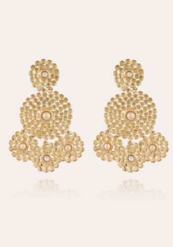 Gas Bijoux Lucky Sequin cabochons earrings small size gold - White Mother-of-pearl & strass two
