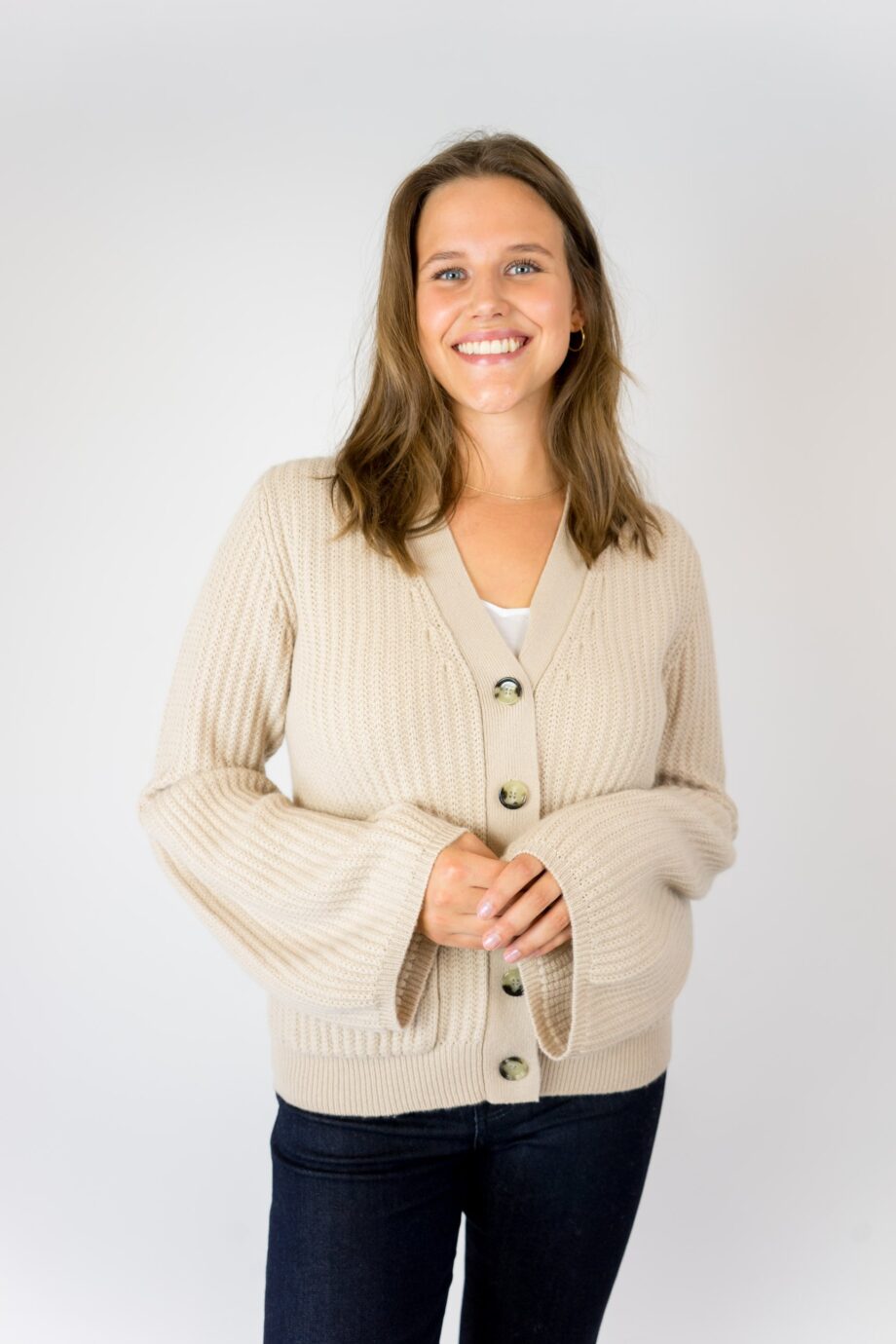 Allude beige cardigan front